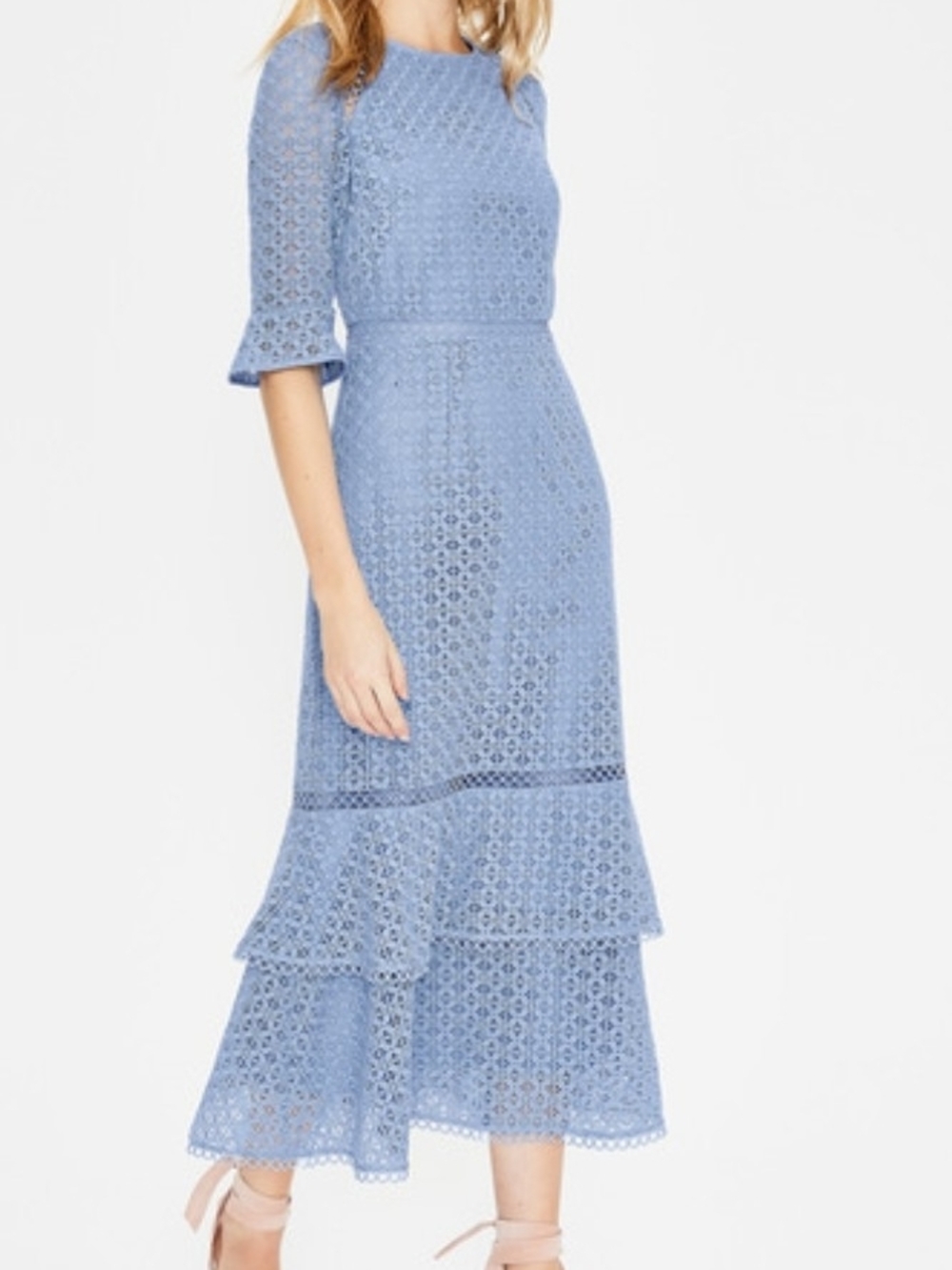 Boden Powder Blue Lace Tiered Midi Dress